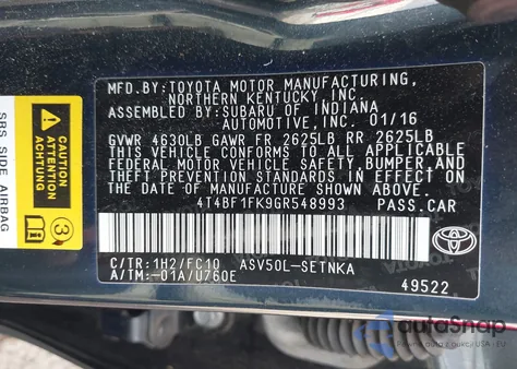 2016 Toyota Camry Le z USA, uszkodzony, nr VIN 4T4BF1FK9GR548993